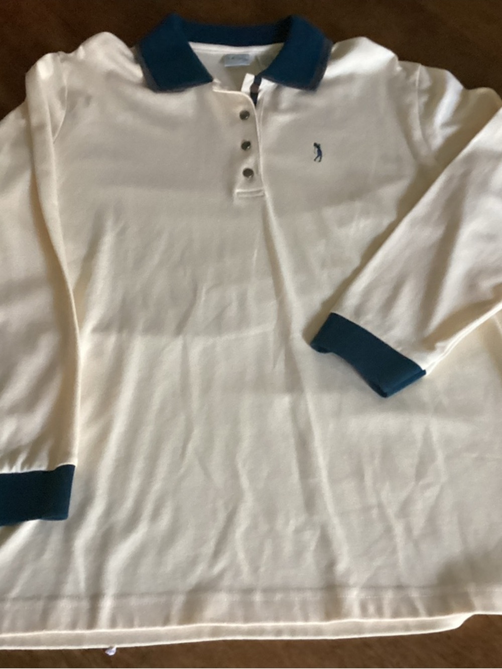 Cream Long-Sleeve Woman’s Golf Polo with Navy Trim